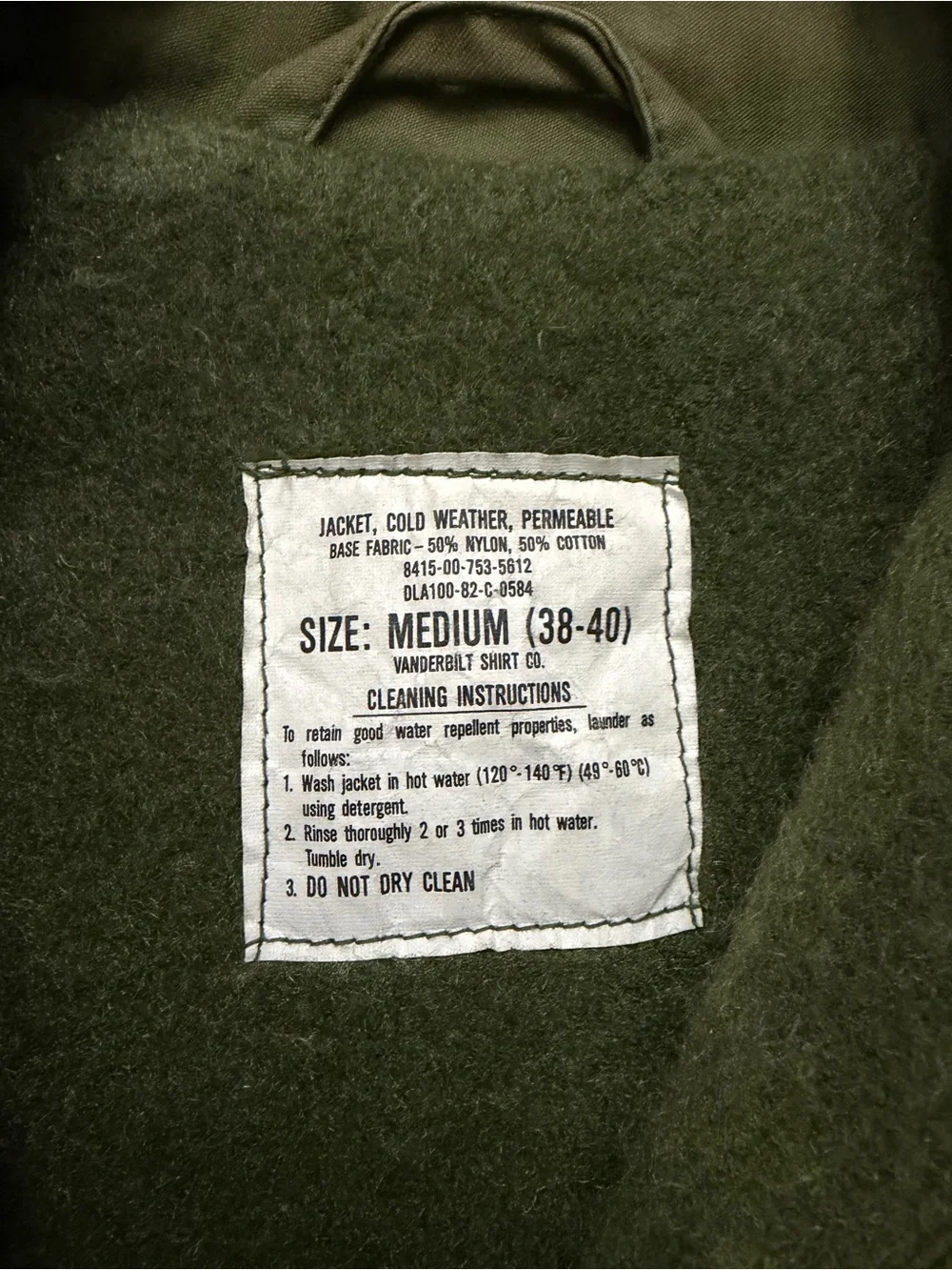 Vanderbilt Shirt Co. Vintage Permeable Military Jacket OG 107 Olive M 38-40